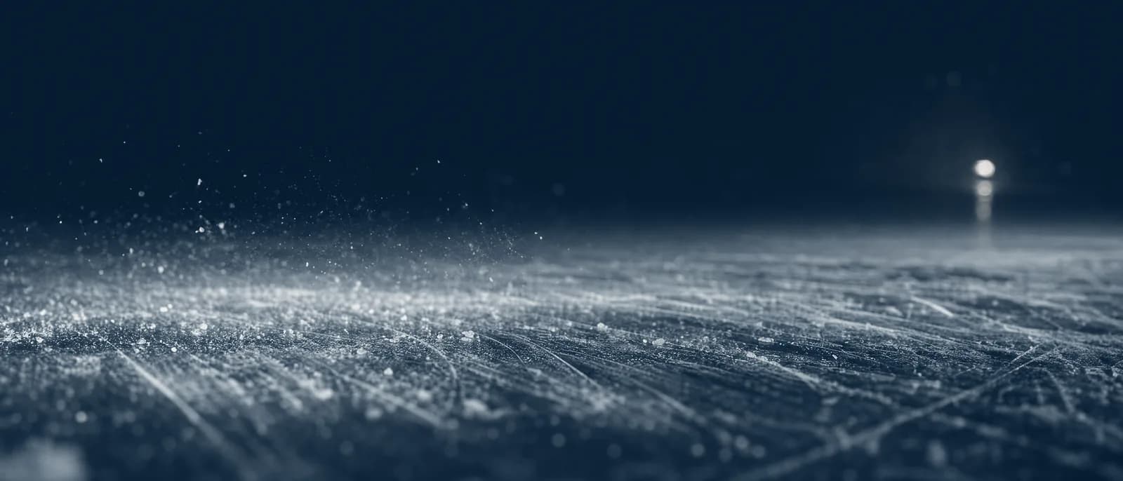Freshly cut rink ice at blade level